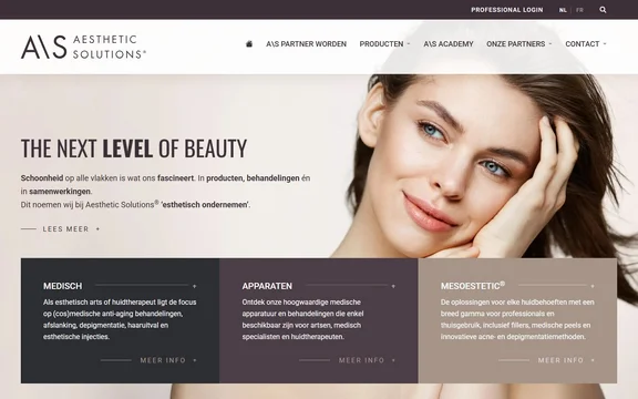 Homepage van de website van Aesthetic Solutions