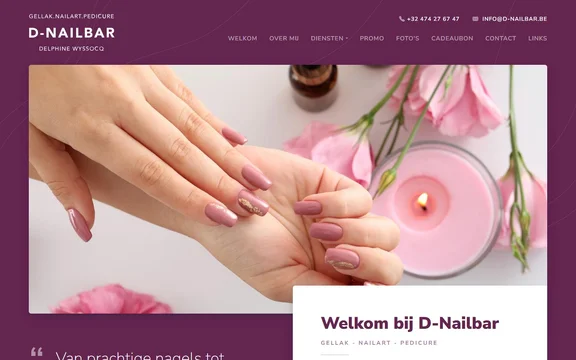 Homepage van de website van D-Nailbar