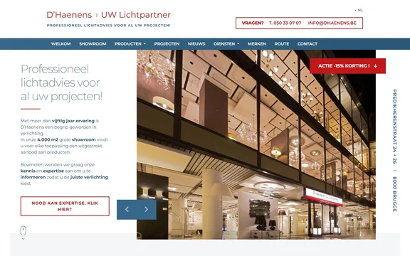 Homepage van de website van D'Haenens Verlichting