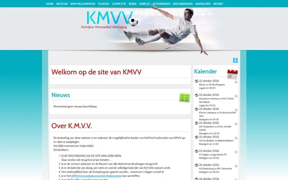 Homepage van de website van KMVV