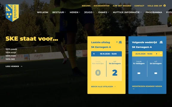 Homepage van de website van SK Eernegem