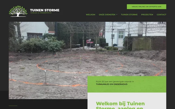 Homepage van de website van Tuinen Storme