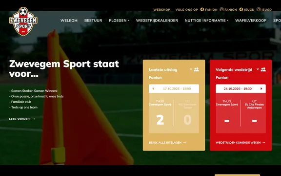 Homepage van de website van Zwevegem Sport